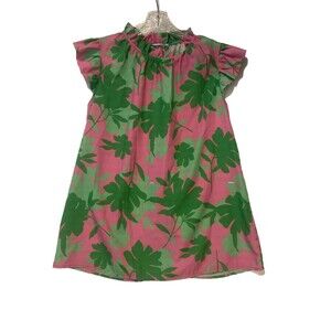 First Love Womens Shirt Medium Green And Pink Floral Print Blouse